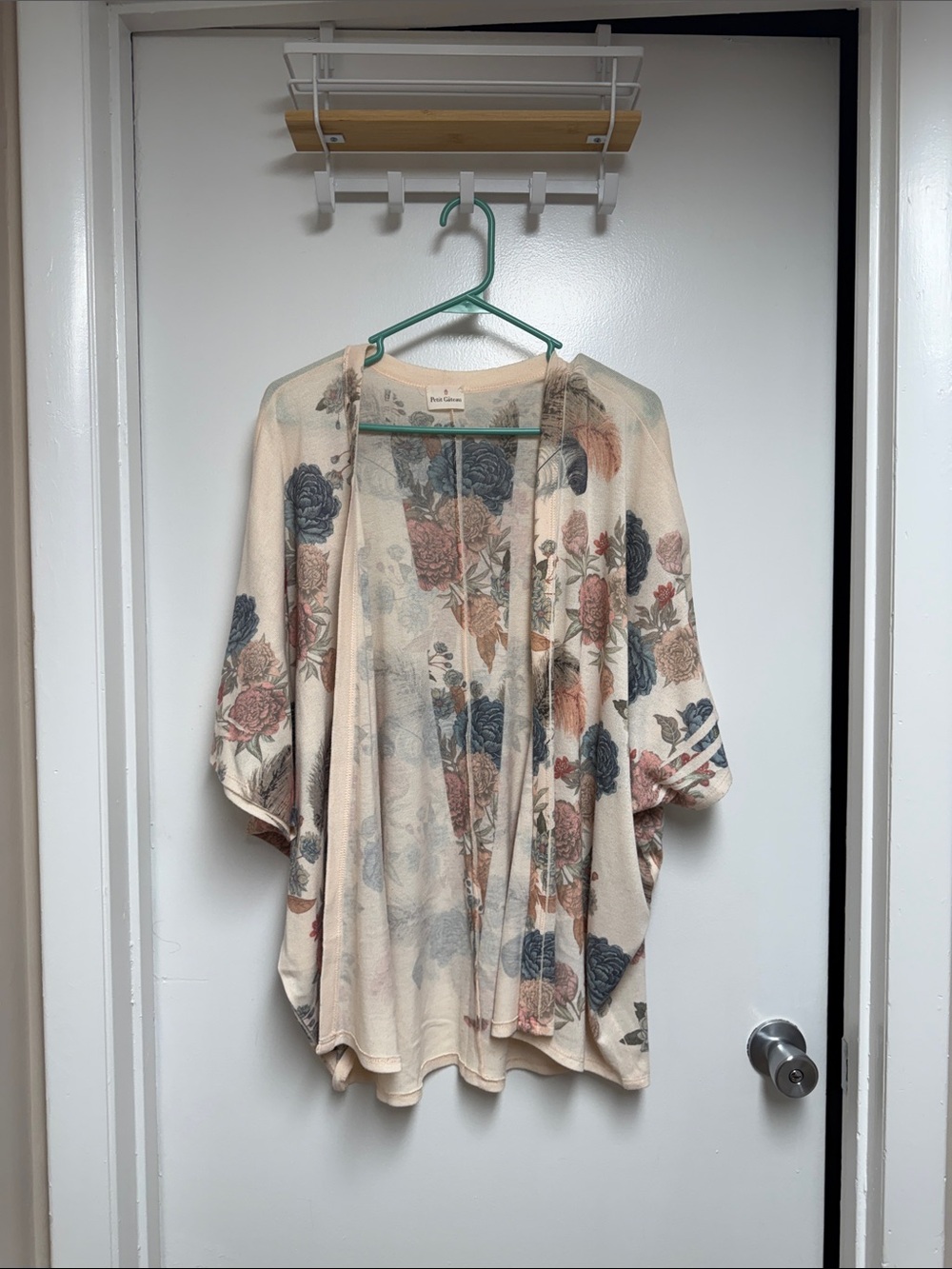Cato Cream Floral Open-Front Tunic with Pink and Blue Blooms